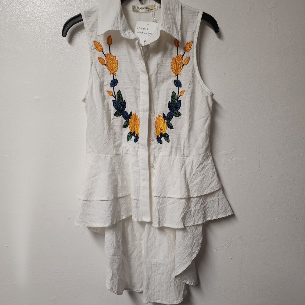 NEW Available by Angela Fashion White Sleeveless Top Lexie Hi Low Hem Small - Picture 3 of 8
